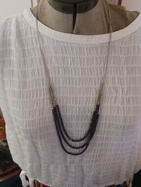 NWOT Charming Charlie Three-Strand Silver And Lavender Glass Bead Necklace